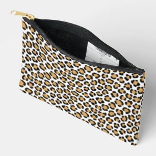 Trendy Leopard Simulated Fur Effect Repeat Pattern Accessory Pouch