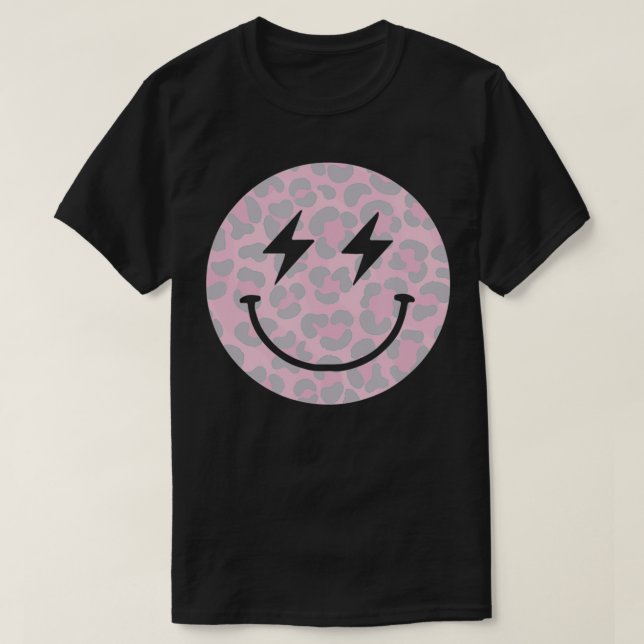 Trendy Leopard Smiley Face Lightning Bolt  T-Shirt (Design Front)