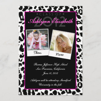 Trendy Leopard Then and Now Graduation Invitation