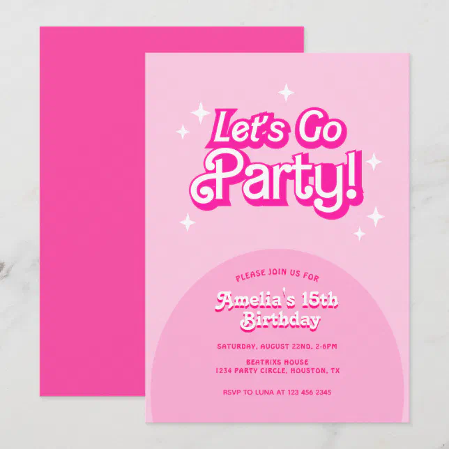 trendy Let's Go Party pink Birthday Invitation | Zazzle
