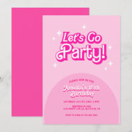 trendy Let's Go Party pink Birthday Invitation