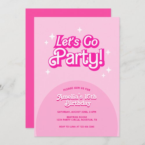 trendy Lets Go Party pink Birthday Invitation