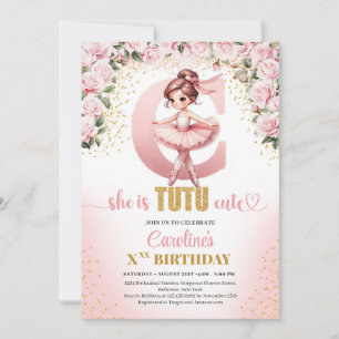 Trendy letter C monogram ballerina girl birthday Invitation