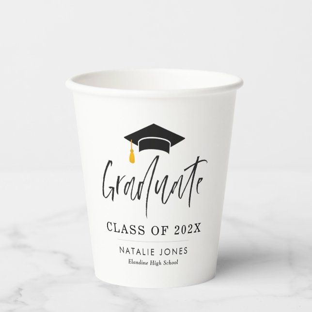 trendy lettering black and white graduation paper cups (Front)