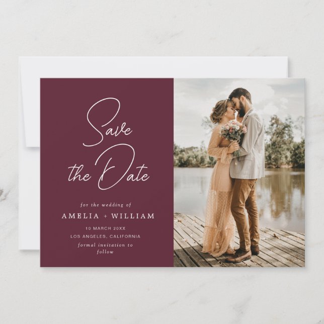 trendy lettering burgundy wedding Save the Date (Front)