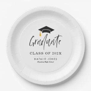 Trendy lettering graduation  paper plates