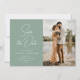 trendy lettering wedding sage green Save the Date