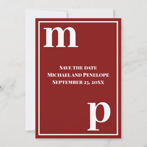 Trendy Letters Monogram Garnet Red Save the Date  Invitation