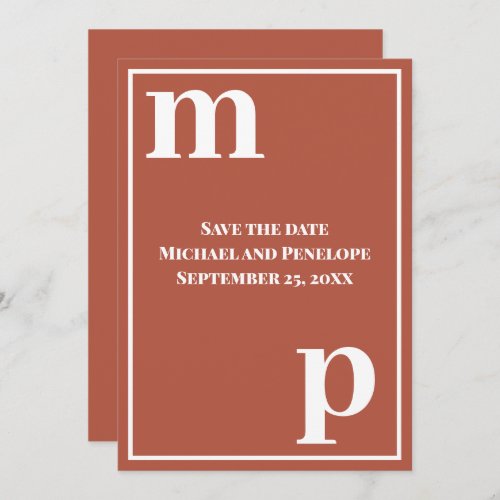 Trendy Letters Monogram Terracotta Save the Date  Invitation