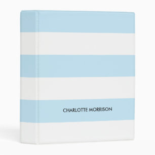Trendy light blue and white stripes custom name mini binder