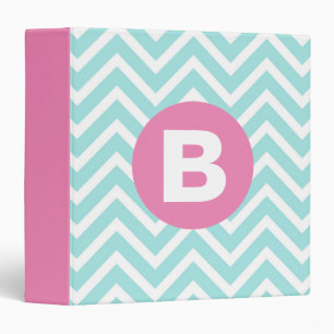 Trendy Light Blue Chevron Pink Monogram 3 Ring Binder
