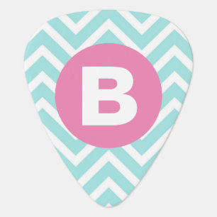 Trendy Light Blue Chevron Pink Monogram Guitar Pick