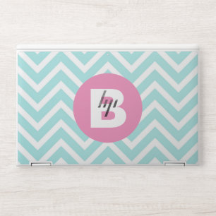 Trendy Light Blue Chevron Pink Monogram HP Laptop Skin
