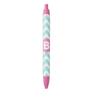 Trendy Light Blue Chevron Pink Monogram Pen