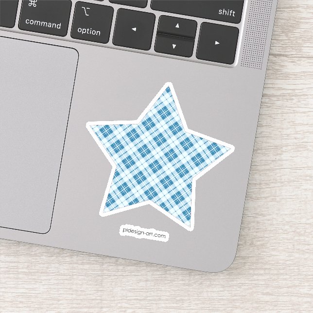 Trendy Light Blue tartan Christmas pattern Star Sticker (Detail)