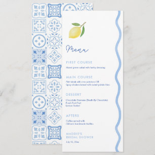 Trendy Light Blue Wavy Edge Lemons Wedding Shower  Menu