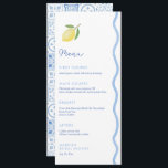 Trendy Light Blue Wavy Edge Lemons Wedding Shower  Menu<br><div class="desc">This menu design is part of a new collection based on my popular "Amalfi" lemon invitations range. The invite is pared down, featuring a wavy border, a simple single lemon with leaves and a blue and white hand painted tile reverse. Where the word "menu" is, you can have the guest...</div>