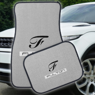 Trendy Light Gray Monogram & Name Car Floor Mat