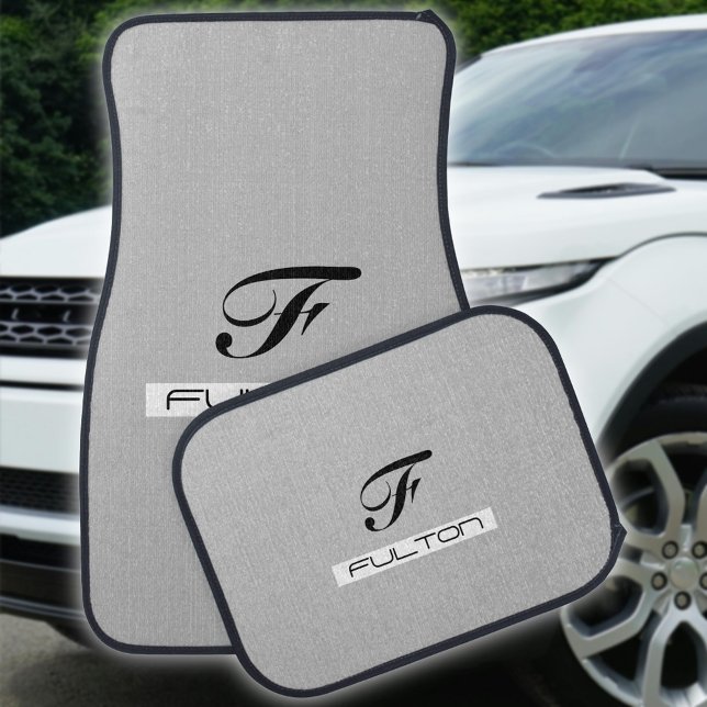 Trendy Light Gray Monogram & Name Car Floor Mat (Creator Uploaded)