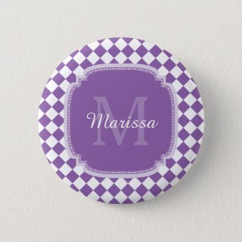 Trendy Light Purple Checked Monogrammed Name Pinback Button by ohsogirly at Zazzle