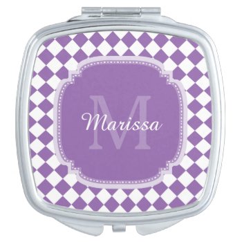 Trendy Light Purple Checked Monogrammed Name Vanity Mirror by ohsogirly at Zazzle
