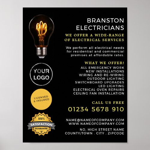 Trendy Lightbulb Electrician Advertising Poster
