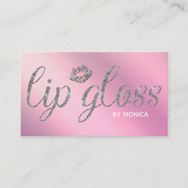 Trendy Lilac Glitter Lip Gloss Business Card (Front)