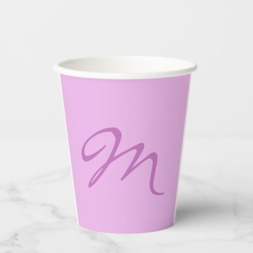 Trendy Lilac Orchid Color Monogram Initial Letter Paper Cups