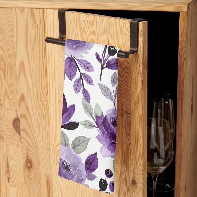 Trendy Lilac Purple Floral Pattern Kitchen Towel (Thirds Fold)