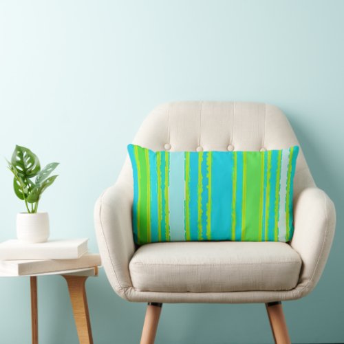 Trendy Lime Green Aqua Turquoise Stripes Pattern Lumbar Pillow