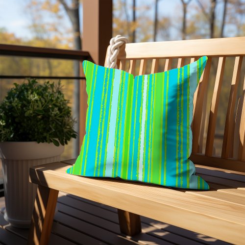 Trendy Lime Green Aqua Turquoise Stripes Pattern Outdoor Pillow