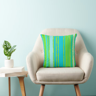 Trendy Lime Green Aqua Turquoise Stripes Pattern Throw Pillow
