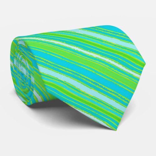 Trendy Lime Green Aqua Turquoise Stripes Pattern Tie