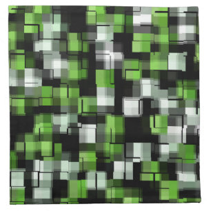 Trendy Lime Green Black White Abstract Plaid Cloth Napkin