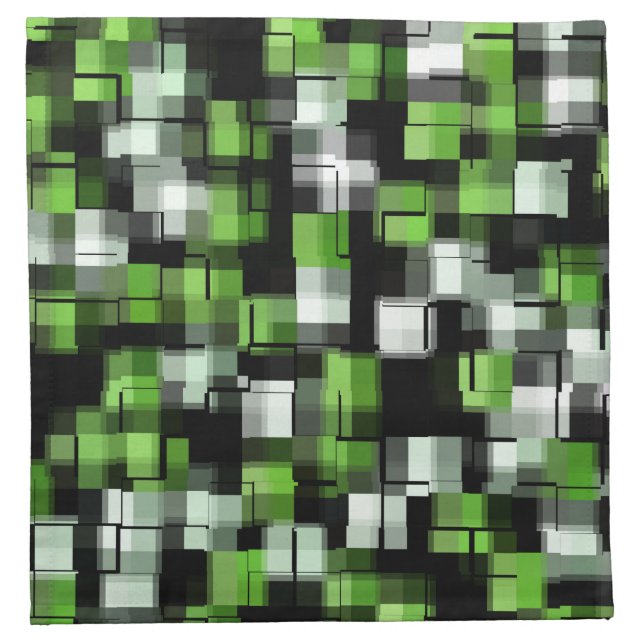 Trendy Lime Green Black White Abstract Plaid Cloth Napkin (Front)
