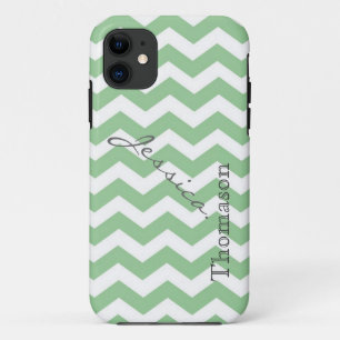 Trendy lime green chevron zigzag pattern, iPhone 11 case