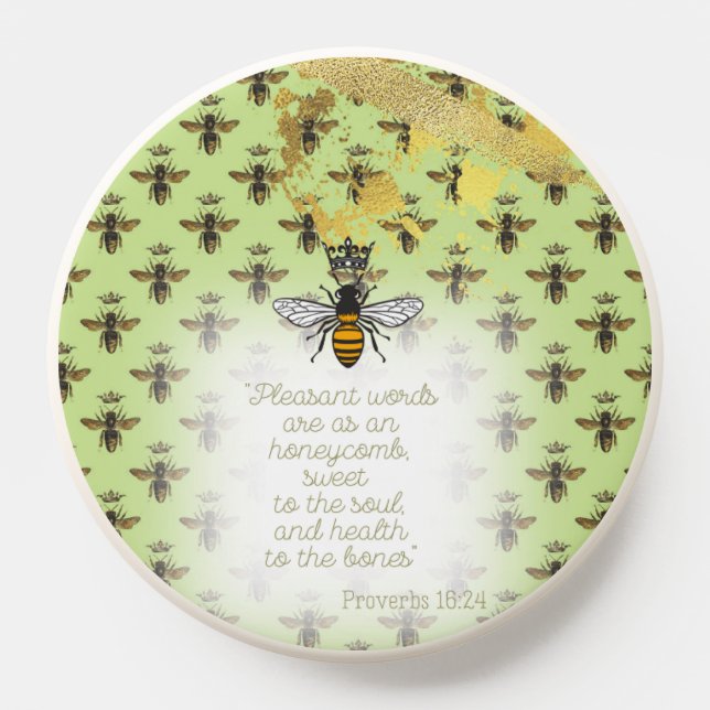 Trendy Lime Green Gold Bee Grid Faith Queen Bee PopSocket (Popsocket)