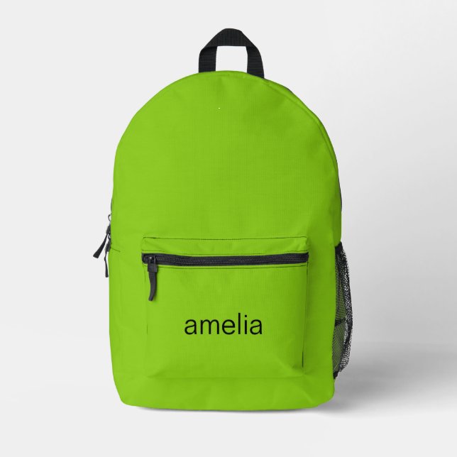 Trendy Lime Green Personalized Printed Backpack (Front)