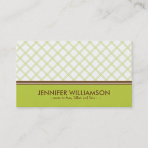 Trendy Lime Green Plaid Mommy Calling Card