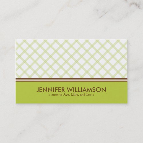 Trendy Lime Green Plaid Mommy Calling Card Business Card Template