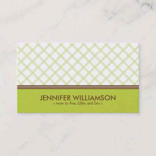 Customizable Trendy Lime Green Plaid Mommy Calling Card Business Card Template