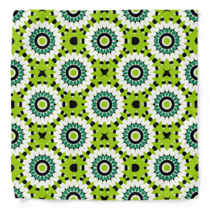 Trendy Lime Green White & Black Geometric Pattern Bandana
