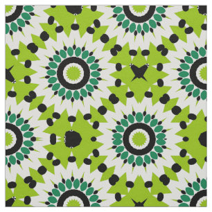 Trendy Lime Green White & Black Geometric Pattern Fabric