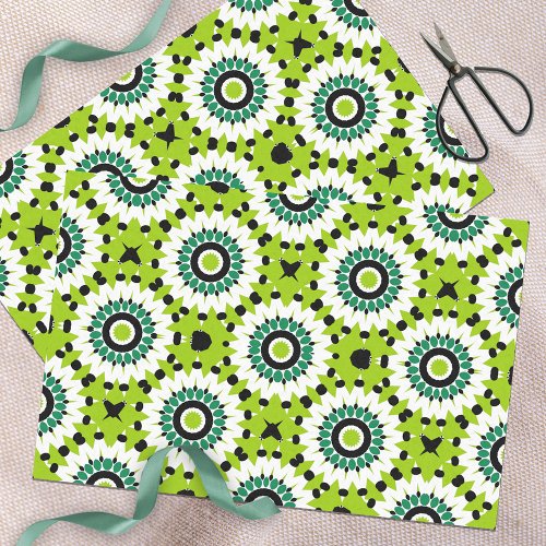 Trendy Lime Green White  Black Geometric Pattern Tissue Paper