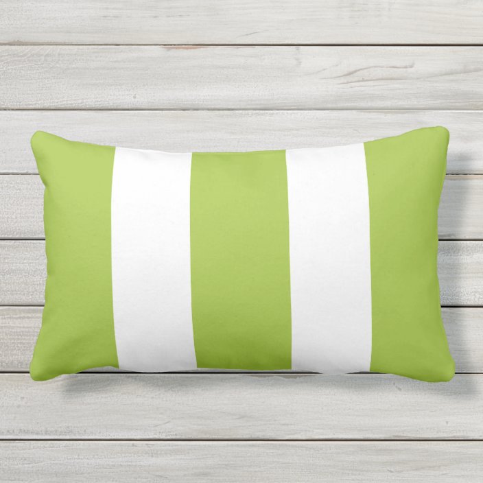 Trendy Lime Green White Cabana Stripes Outdoor Lumbar Pillow
