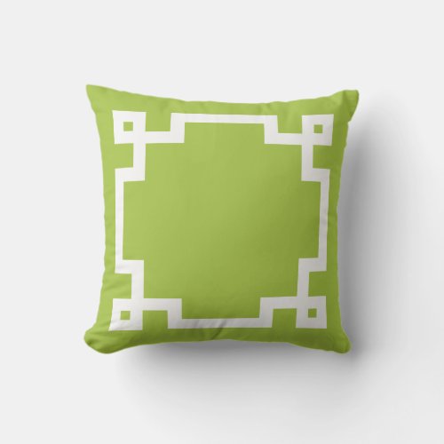 Trendy Lime Green White Greek Key Border Outdoor Pillow