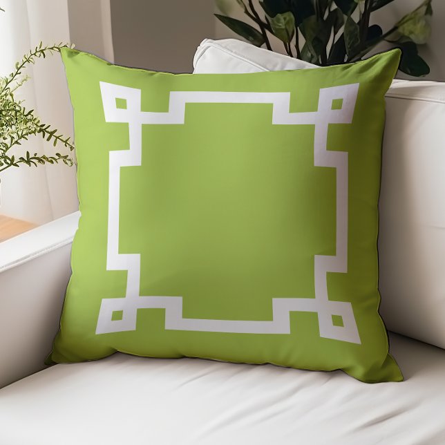 Trendy Lime Green White Greek Key Border Throw Pillow (Creator Uploaded)