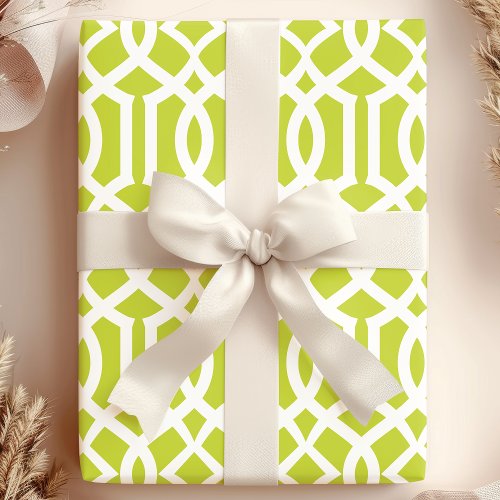 Trendy Lime Green &Amp;Amp; White Moroccan Trellis Pattern Wrapping Paper