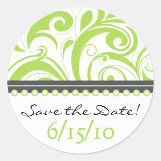 Trendy Lime Swirlies Save the Date Sticker