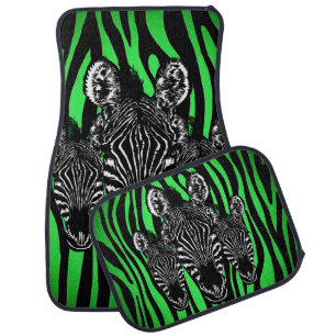 Trendy Lime Zebra Herd on Zebra Print Car Floor Mat